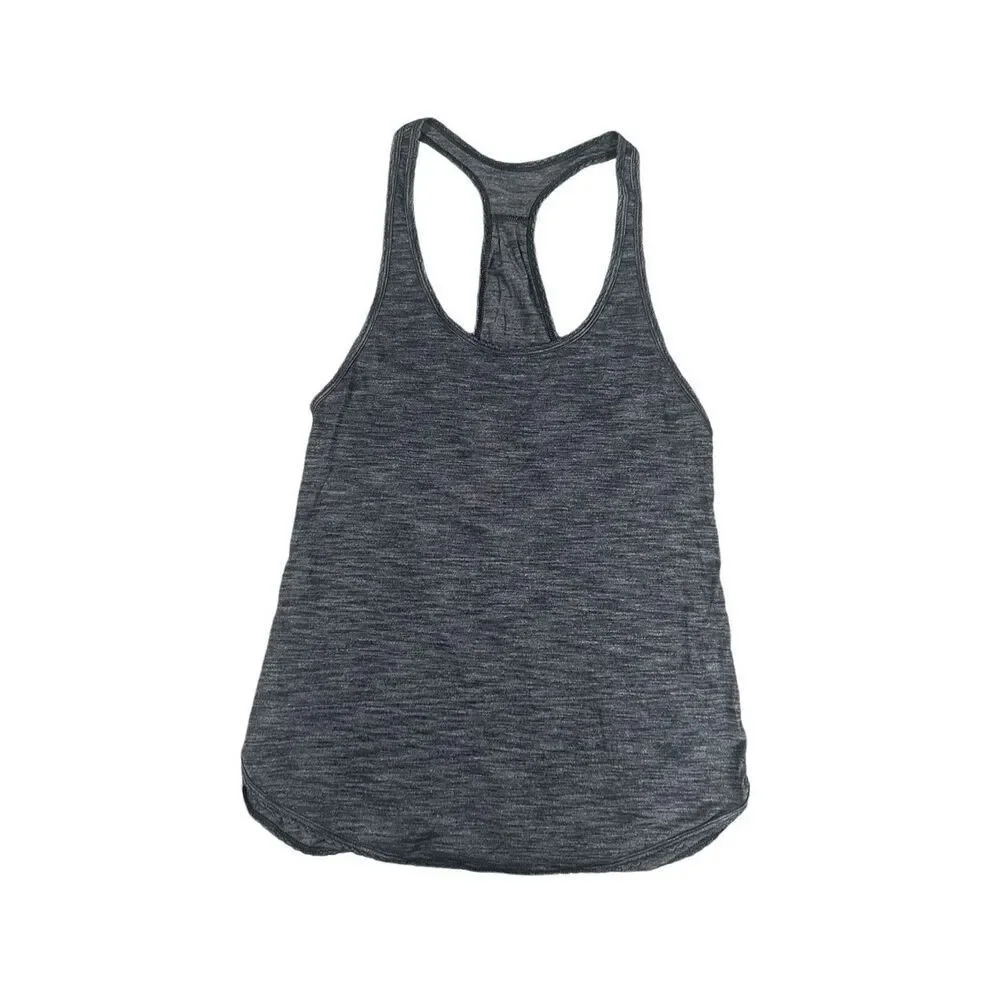 Lululemon 105 F Singlet Tank Top Size 4 Gray Racerback Scallop Trim Gym Workout